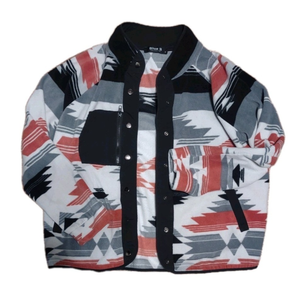 Blue B Collection Southwestern Fleece Jacket Small Geometric Snap Front 31336J